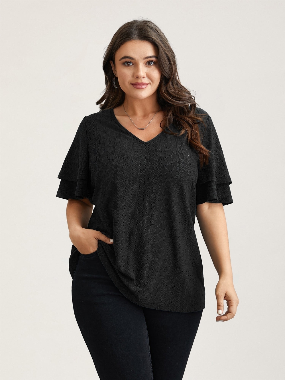 BloomChic Black V-Neck Short Sleeve Layered Top